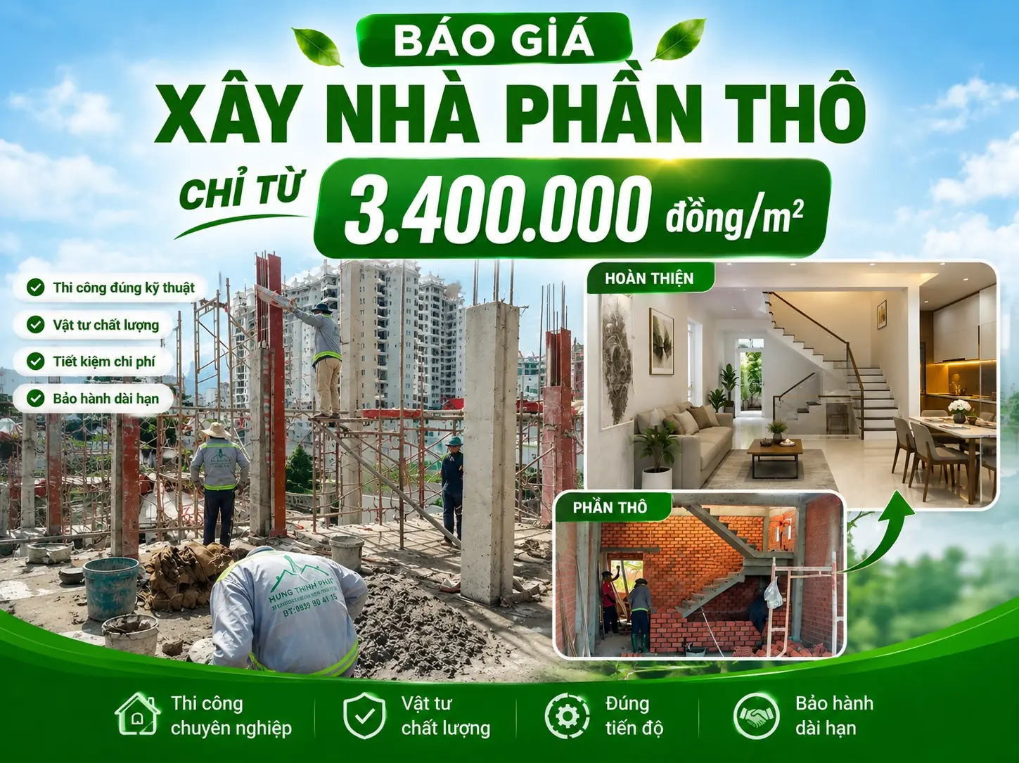 Báo giá xây dựng phần thô 2026 chi tiết theo m2