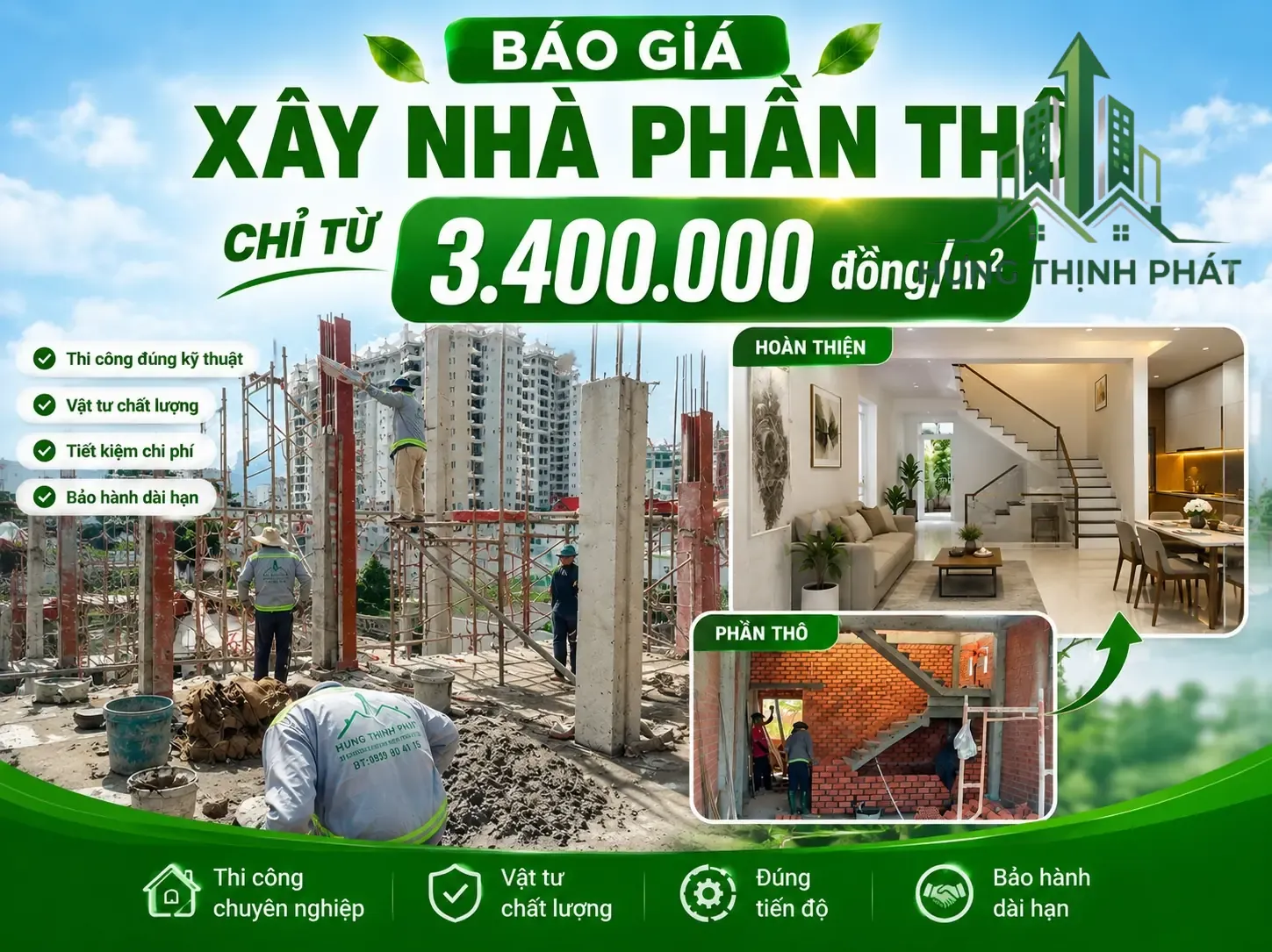 Báo giá xây dựng phần thô 2026 chi tiết theo m2