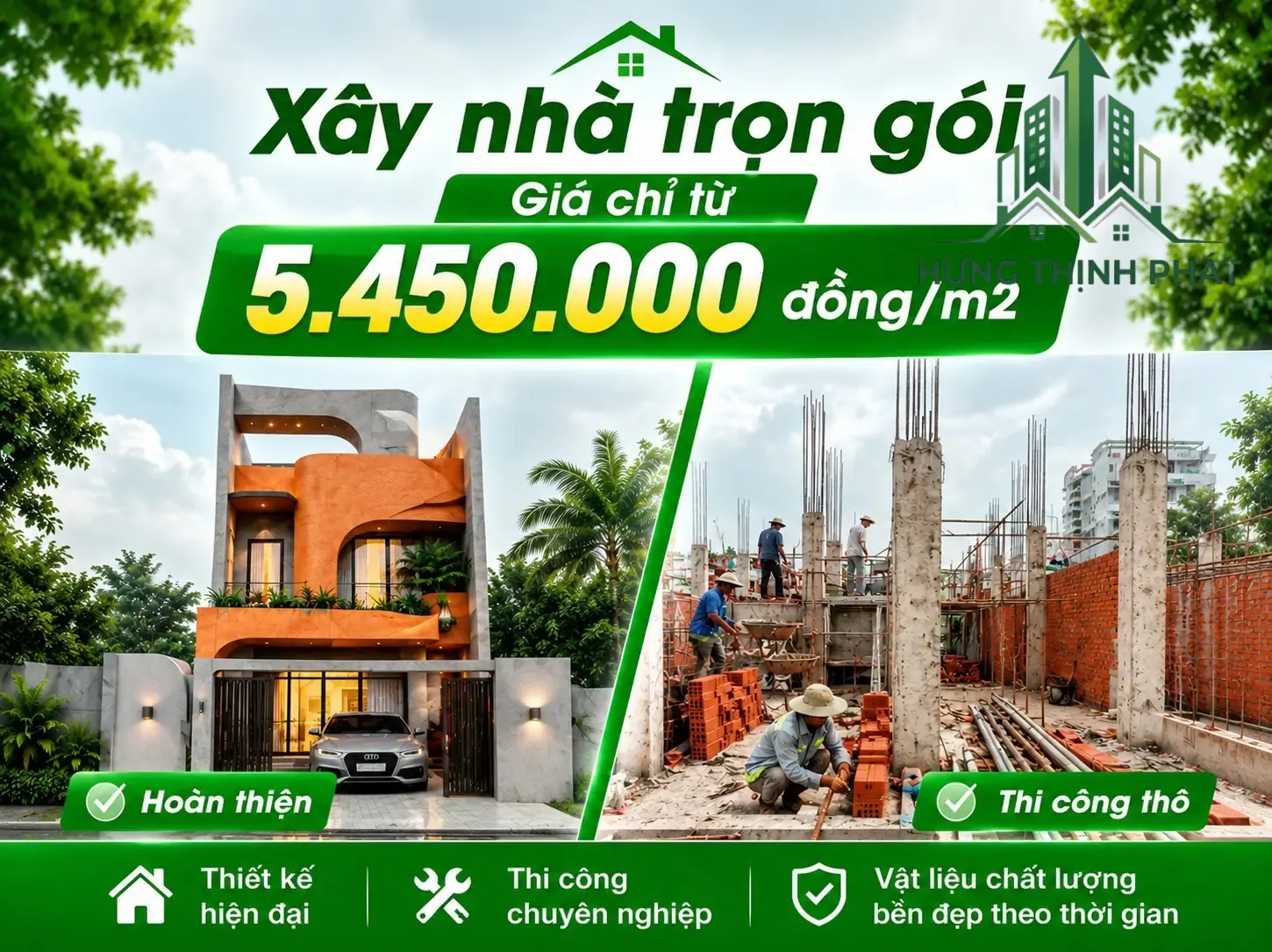 Báo giá xây nhà phố trọn gói 2026 tại TPHCM